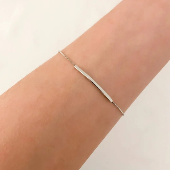 925 Sterling Silver Dainty Bar Bracelet Stackable Box Chain Bracelet - Picture 5 of 5